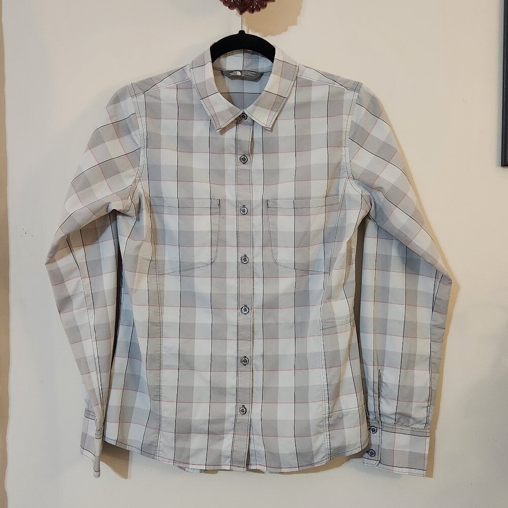 North Face Women's S Long Sleeve Zinc Grey Plaid Sunblocker Shirt